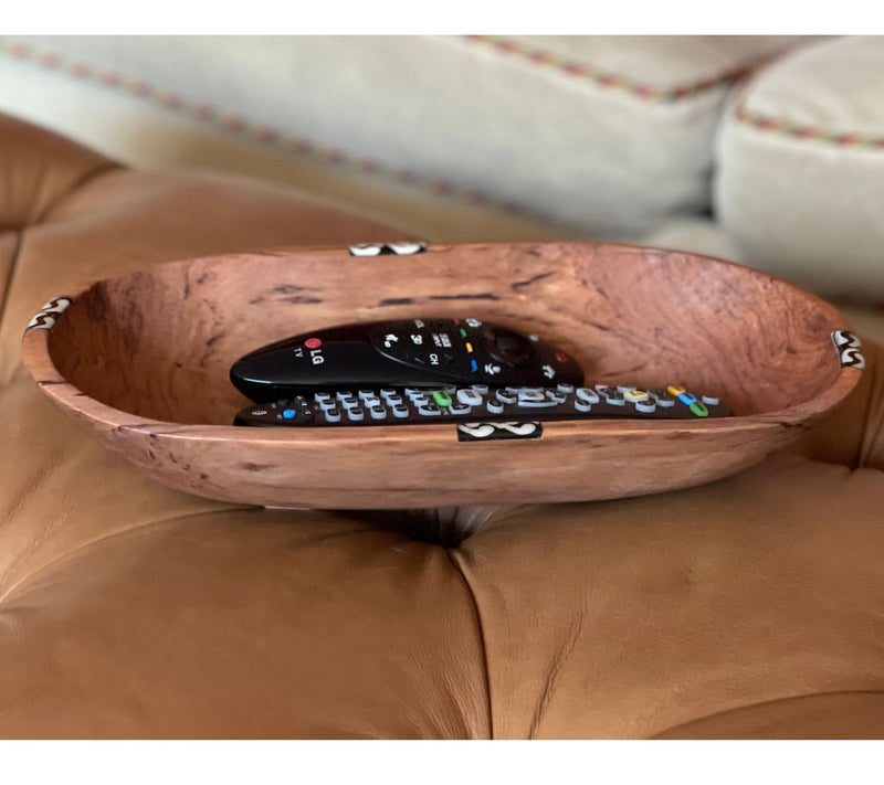 Global Crafts XL Oval Olive Wood Bowl with BoneInlay Accent — View 5