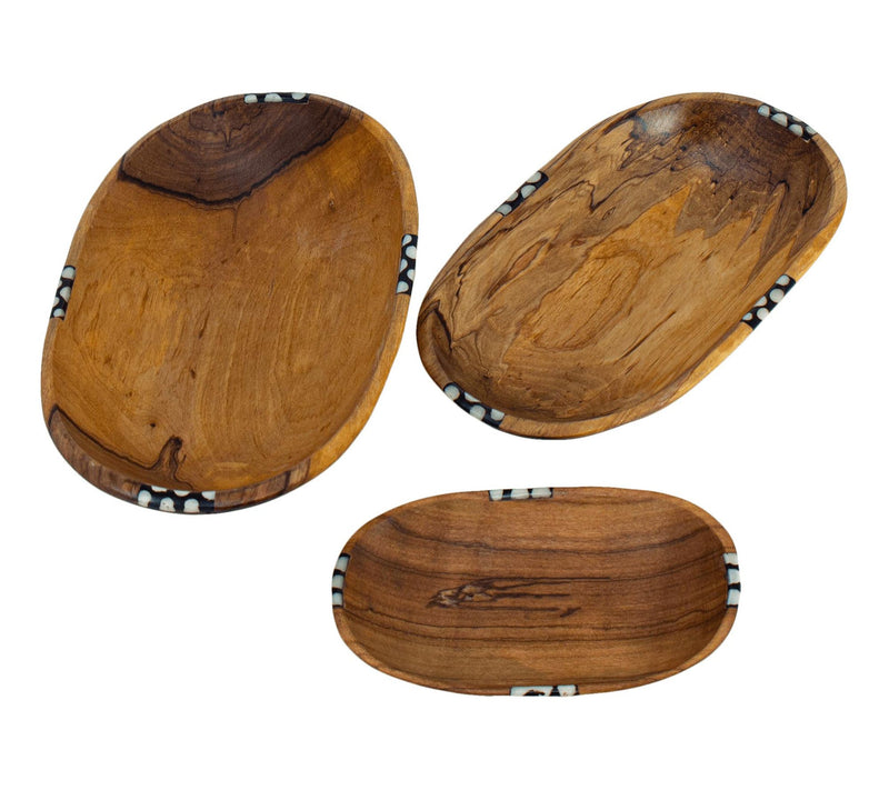 Global Craft Nested Oval Olive Wood Serving Bowl w/Bone Accent — View 2