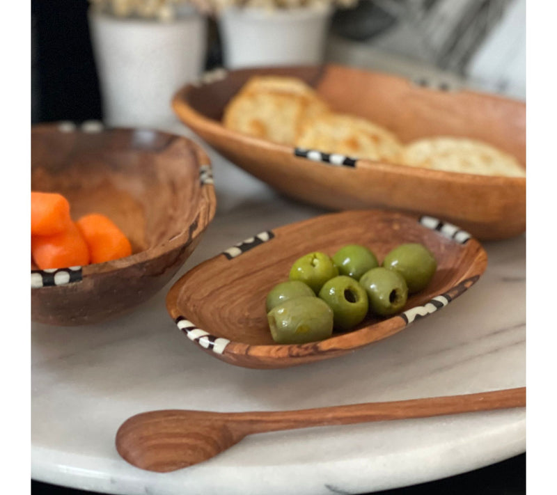 Global Craft Nested Oval Olive Wood Serving Bowl w/Bone Accent — View 7