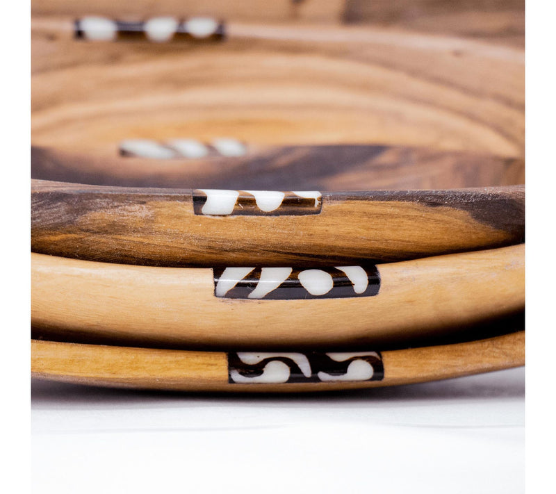 Global Craft Nested Oval Olive Wood Serving Bowl w/Bone Accent — View 6