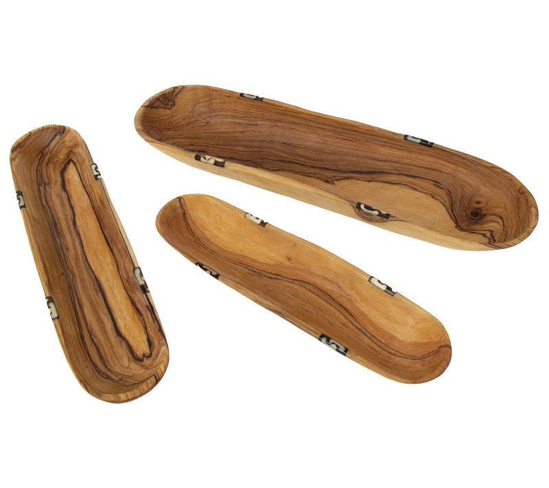 Global Crafts Oblong Nested Olive Wood ServingBowls, Set of 3 — View 3