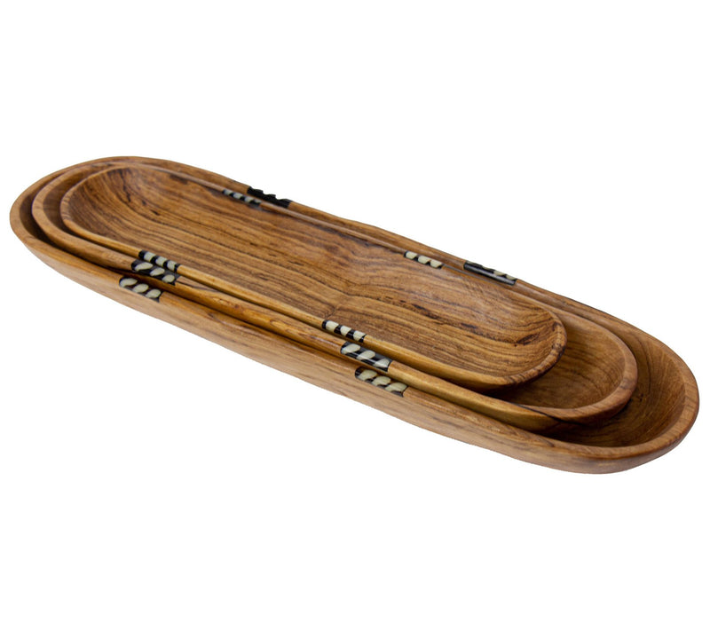 Global Crafts Oblong Nested Olive Wood ServingBowls, Set of 3 — Main view