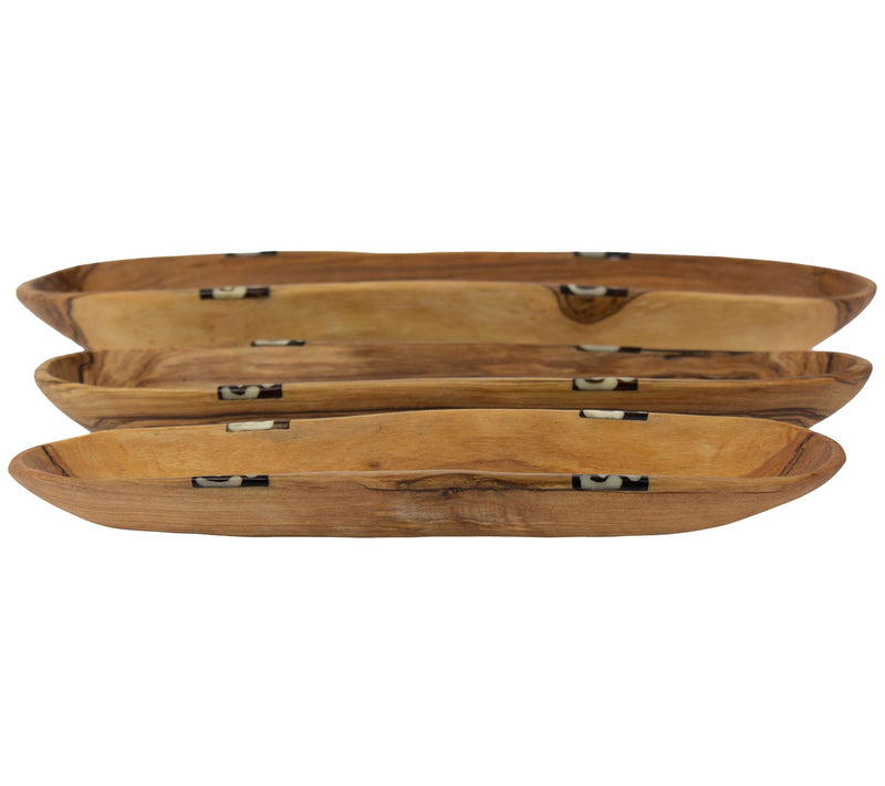 Global Crafts Oblong Nested Olive Wood ServingBowls, Set of 3 — View 4