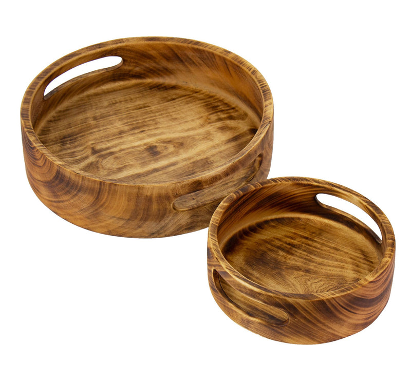 Global Crafts Nested Jacaranda Wood Trays withHandle, Set/2 — View 4
