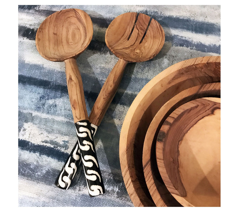 Global Crafts Olive Wood Serving Set with BatikBone Handles — View 3