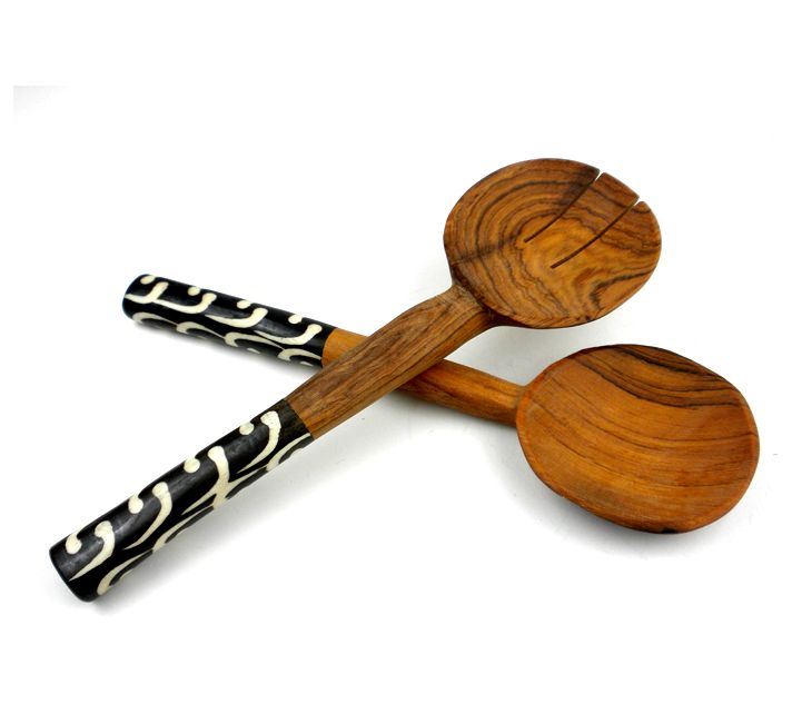 Global Crafts Olive Wood Serving Set with BatikBone Handles — View 6
