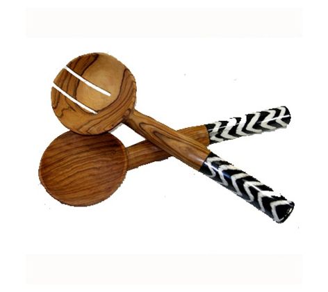 Global Crafts Olive Wood Serving Set with BatikBone Handles — View 5