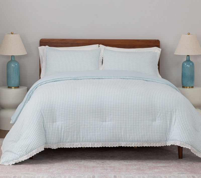 Berkshire Gingham Comforter & Sham Set with Lace Trim- Full — View 3