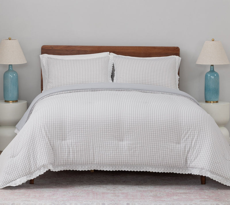 Berkshire Gingham Comforter & Sham Set with Lace Trim- Full — View 7