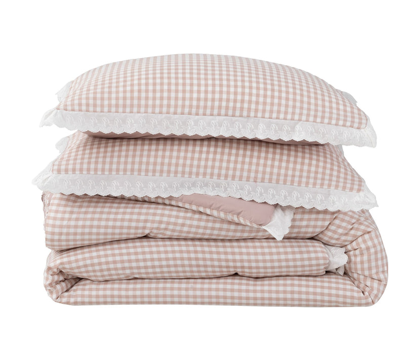 Berkshire Gingham Comforter & Sham Set with Lace Trim- Full — View 14