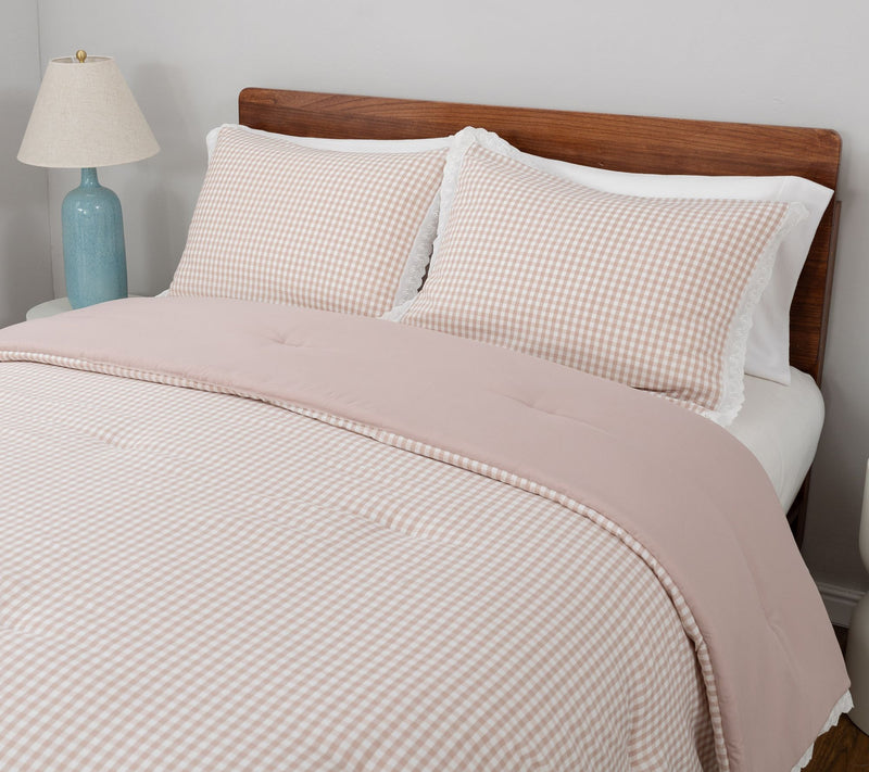 Berkshire Gingham Comforter & Sham Set with Lace Trim- King — View 10