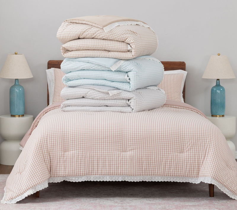 Berkshire Gingham Comforter & Sham Set with Lace Trim- King — View 16
