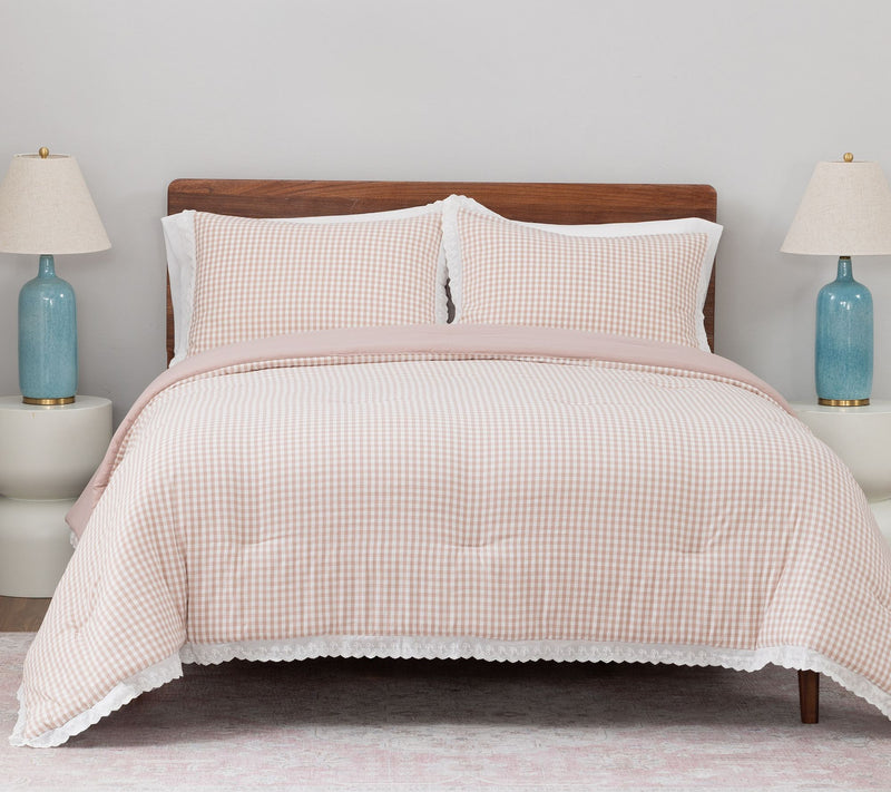 Berkshire Gingham Comforter & Sham Set with Lace Trim- King — View 9