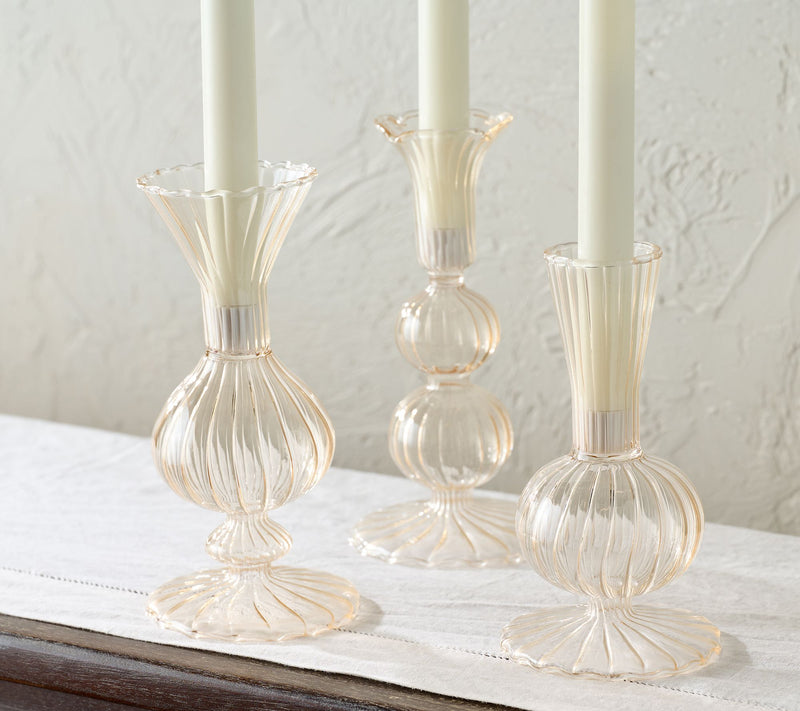 Mrs. H by Dee Hilfiger Set of 3 Blown Glass Taper Candle Holders — View 5