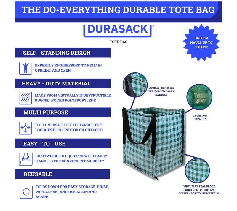 DuraSack Set of (4) Gingham 22-gal Heavy Duty Home & Yard Tote — View 7