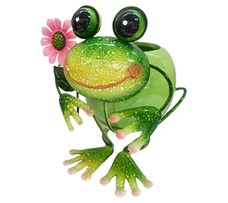 Santa's Workshop 8" Iron Frog Ceramic Pot Planter — View 6