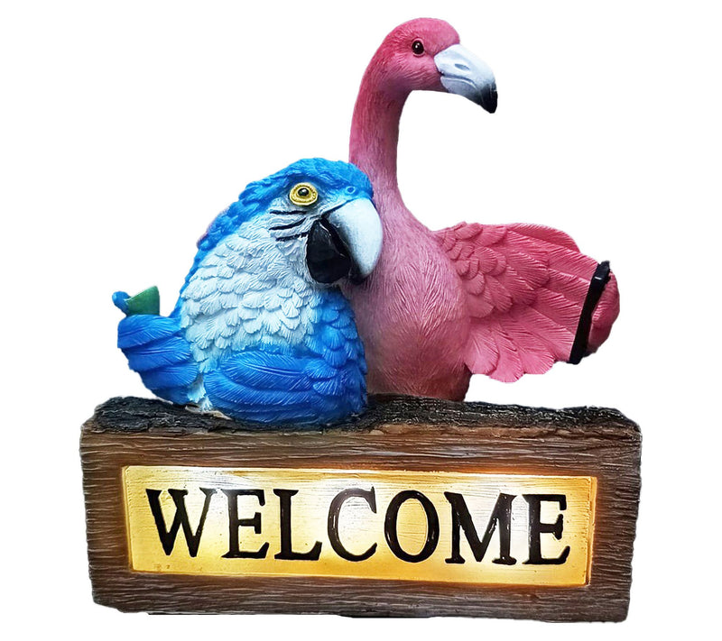 Santa's Workshop 8.9" Solar Resin Flamingo & Parrot — Main view