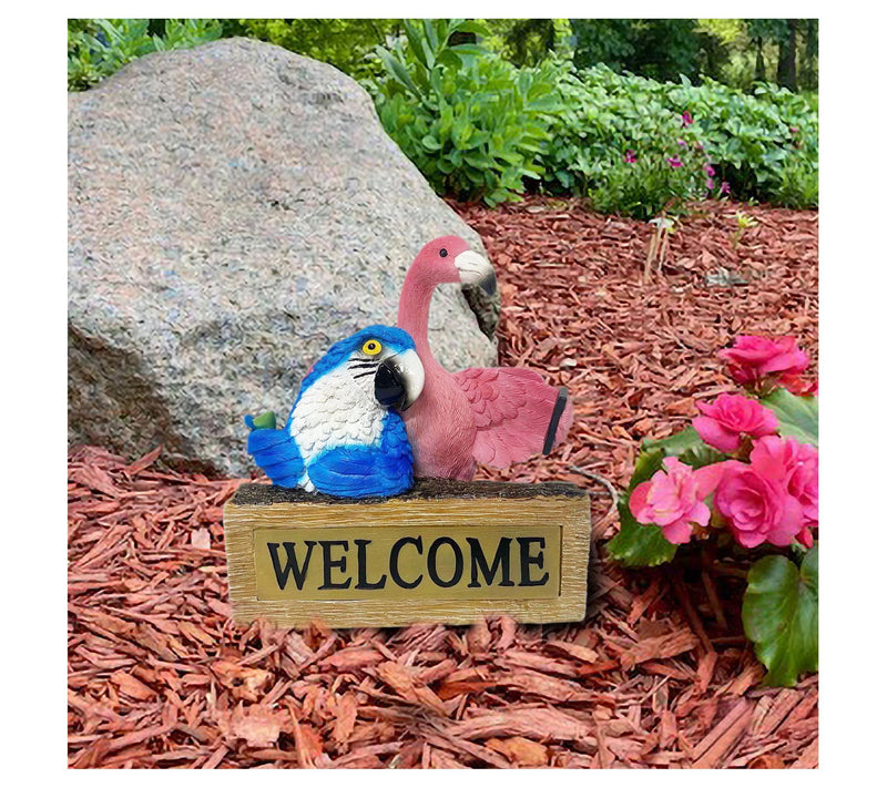 Santa's Workshop 8.9" Solar Resin Flamingo & Parrot — View 3