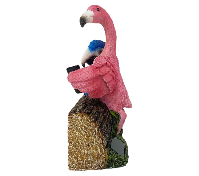 Santa's Workshop 8.9" Solar Resin Flamingo & Parrot — View 5