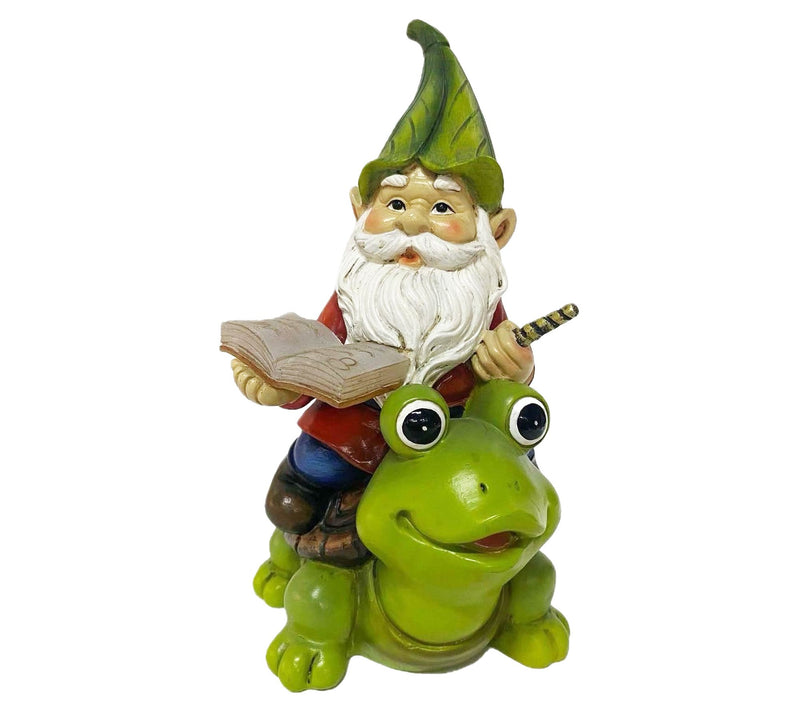 Santa's Workshop 9" Solar Resin Gnome on Frog — Main view