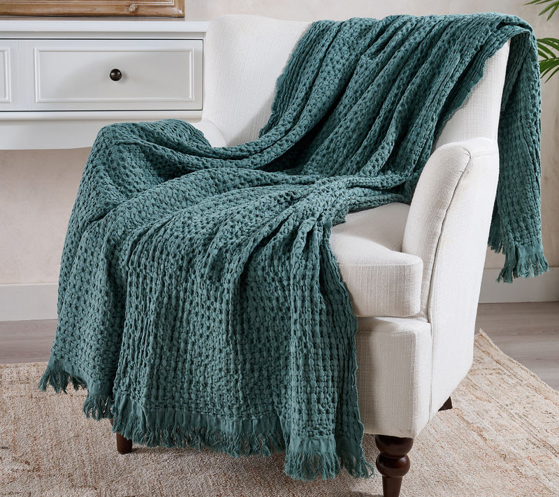 100% Cotton Yarn Dyed Waffle Knit 60x70 Throw by Kim Gravel — View 22