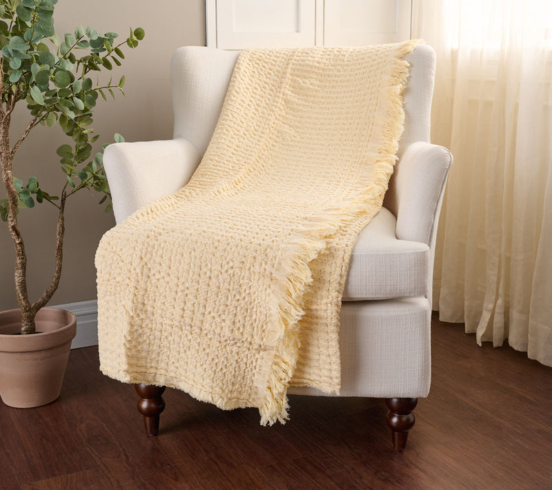 100% Cotton Yarn Dyed Waffle Knit 60x70 Throw by Kim Gravel — View 9
