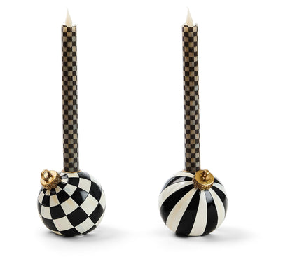 MacKenzie - Childs Set of 2 Ornament Candle Holders and Flicker Tapers