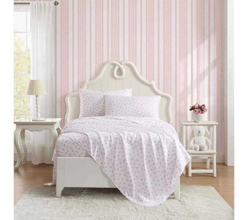 Laura Ashley Busy Bee Pink-Green Queen Sheet Set — View 2