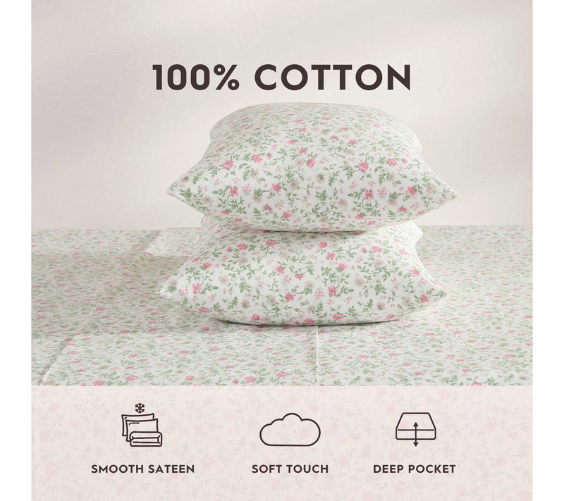 Laura Ashley Bonnie Pink-Green King Sheet Set — View 8
