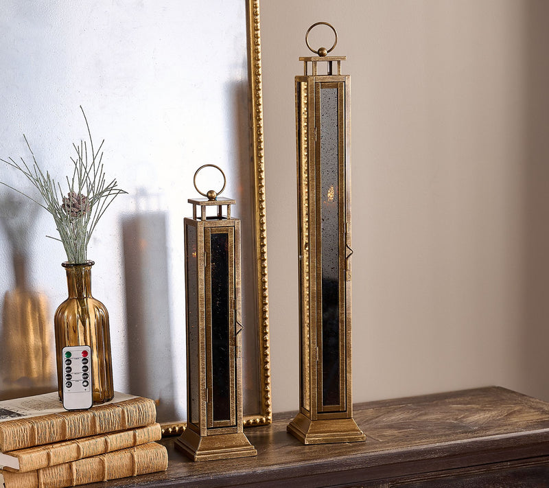 "As Is" Home Reflections Flameless S/2 Mercury Glass Taper Lanterns — Main view