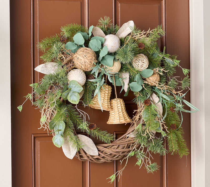 Home Reflections 26" Eucalyptus & Pine Wreath with Bells — Main view