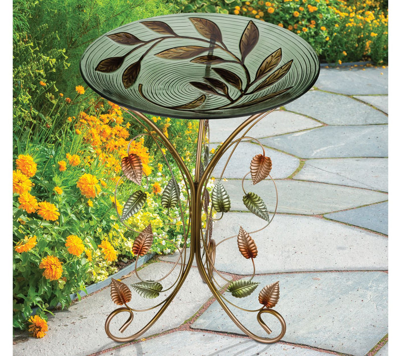 Regal Art & Gift 18" Birdbath with Decorative Stand - Leaves — View 4