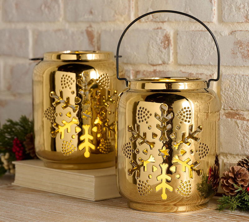 Kringle Express Set of (2) 8" Flameless Snowflake Lanterns — View 7