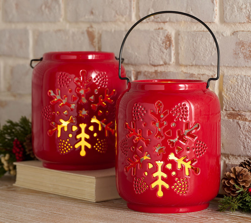 Kringle Express Set of (2) 8" Flameless Snowflake Lanterns — View 8