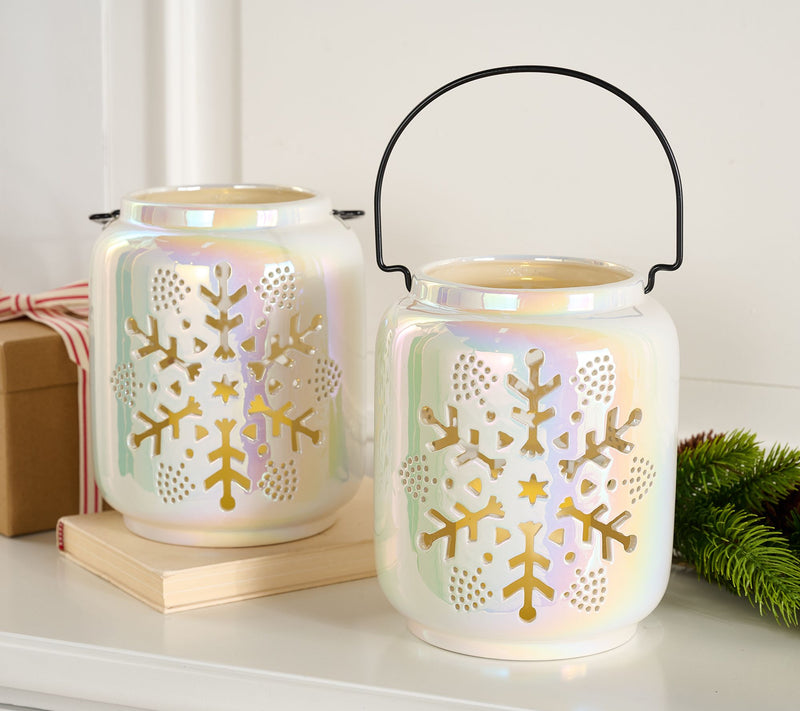 Kringle Express Set of (2) 8" Flameless Snowflake Lanterns — Main view