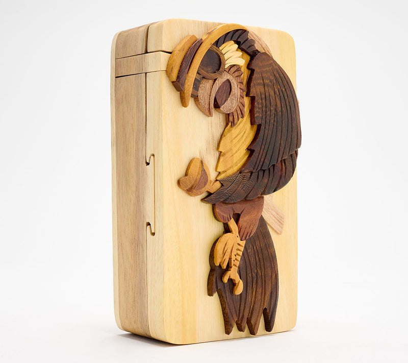 Carver Dan's Handcrafted Parrot on Beach Puzzle Box — Main view