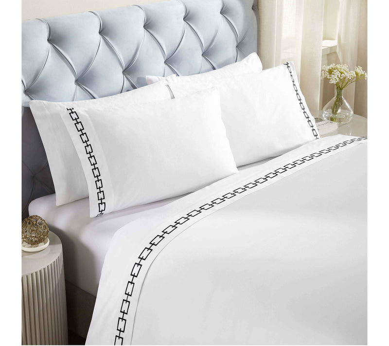 Superior Chain Links Cotton Embroidered Bed Sheet Set-Queen — View 14