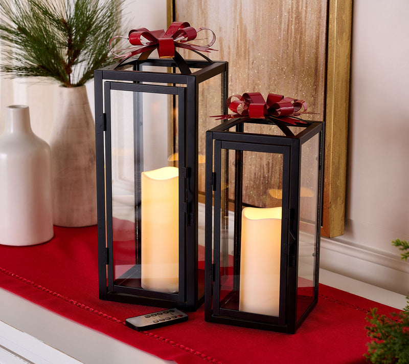 Kringle Express S/2 Flameless Metal Lanterns with Removable Christmas Bows — View 5