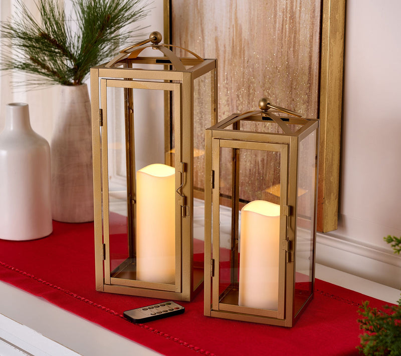 Kringle Express S/2 Flameless Metal Lanterns with Removable Christmas Bows — View 6