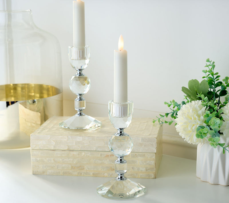 Set of (2) 5.5" Faceted Glass Taper Holders by Valerie — Main view