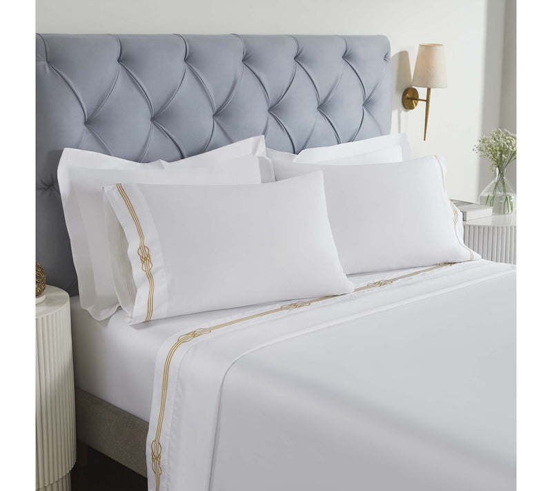 Superior Moonlawn Cotton Gold Embroidered Sheet Set, Cal King — View 13