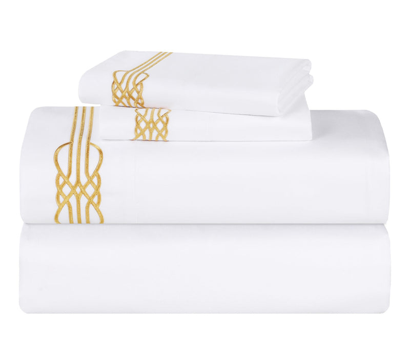 Superior Moonlawn Cotton Gold Embroidered Sheet Set, Cal King — View 7