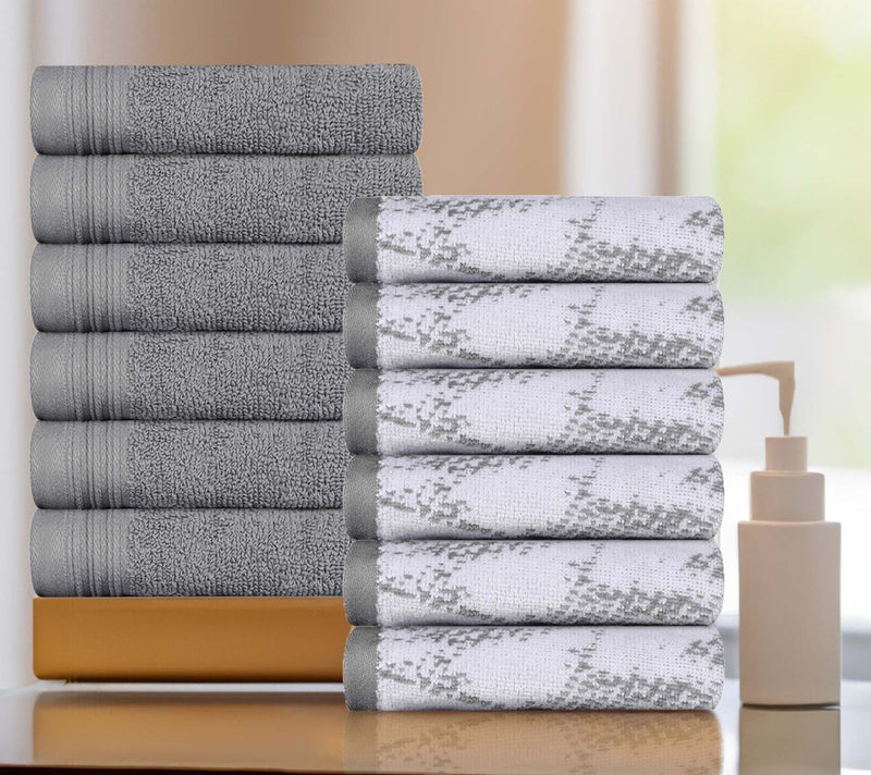 Superior 12 Piece Cotton Solid and Marble FaceTowel Set — View 18