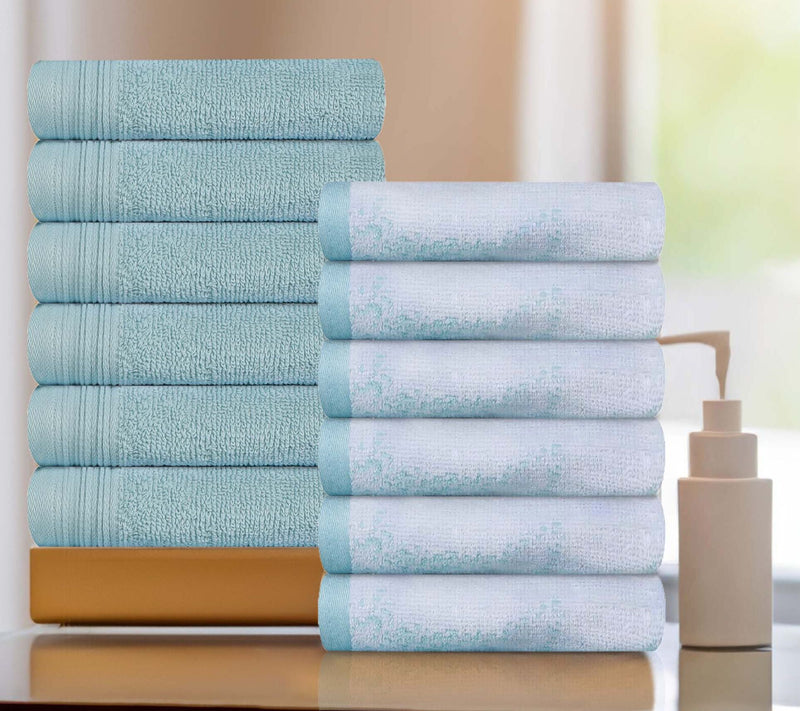 Superior 12 Piece Cotton Solid and Marble FaceTowel Set — View 19