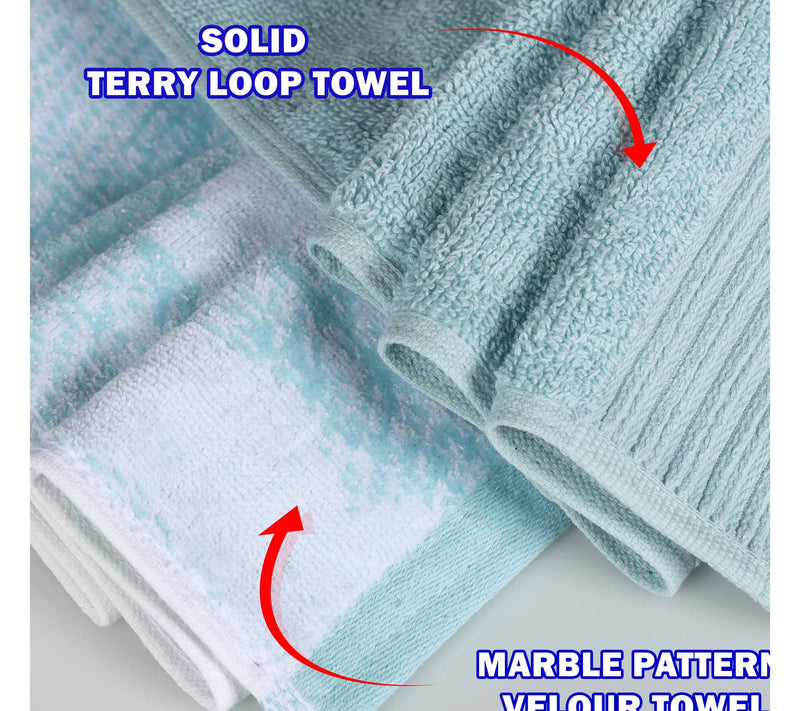 Superior 12 Piece Cotton Solid and Marble FaceTowel Set — View 4