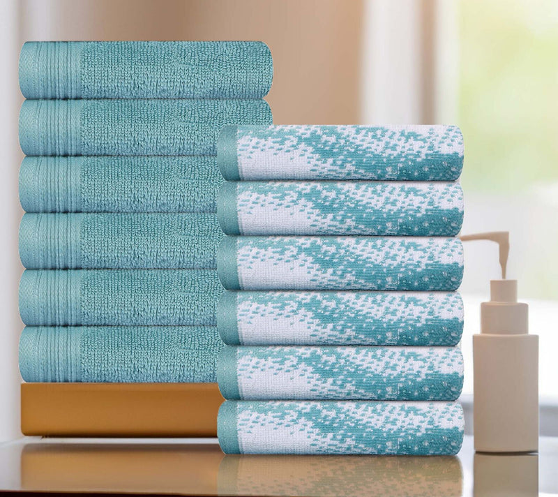 Superior 12 Piece Cotton Solid and Marble FaceTowel Set — View 20