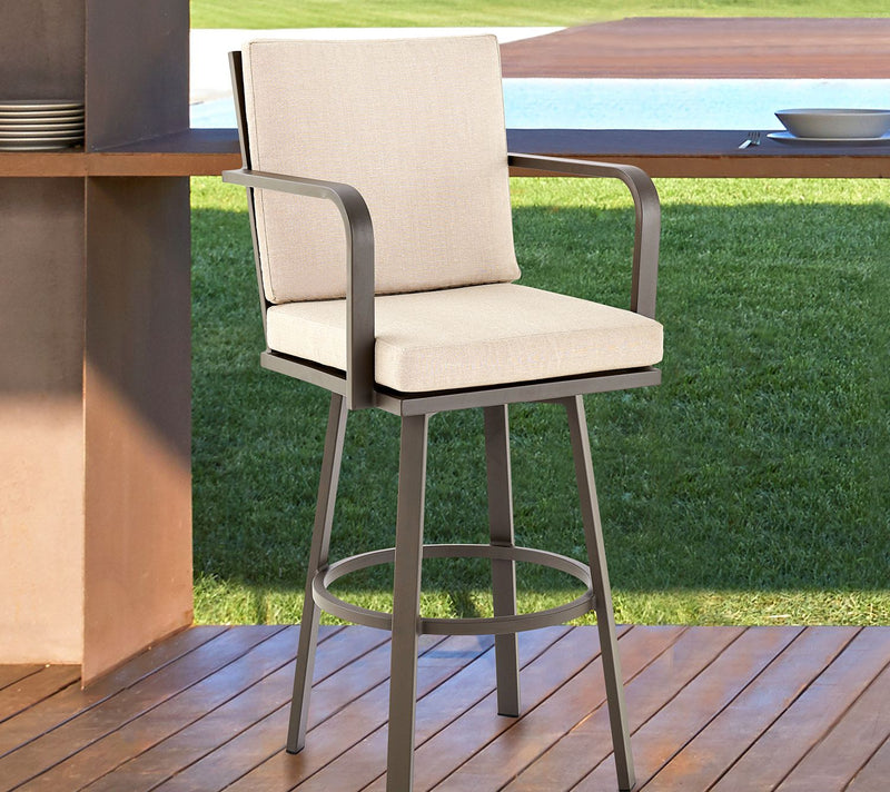 Armen Living Arnauld Patio Swivel Counter/Barstool in Aluminum — View 2