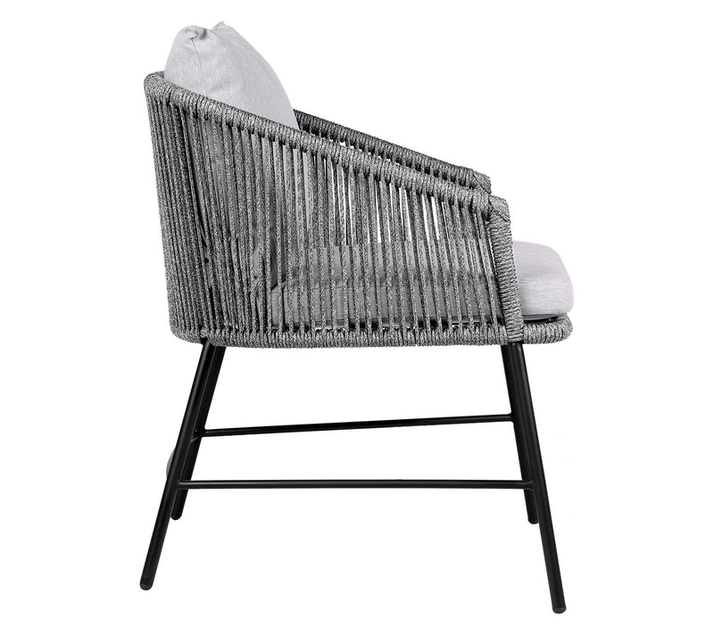 Armen Living Ditas Outdoor Dining Chair in Metal and Gray Rope — View 4