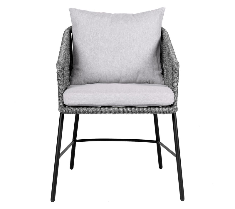 Armen Living Ditas Outdoor Dining Chair in Metal and Gray Rope — View 3
