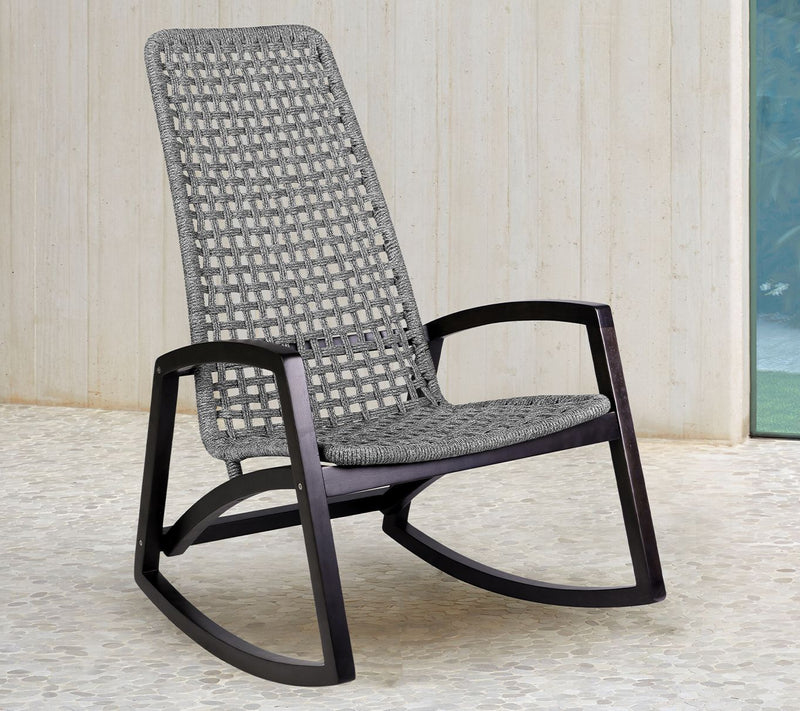 Armen Living Griffin Outdoor Rocking Chair in Wood and Rope — View 2